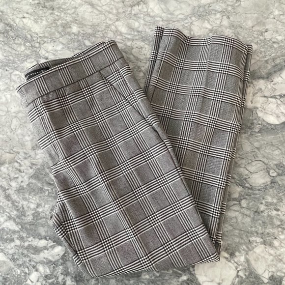 Zara Checkered Pattern Straight Leg Pants Gray Size 4 - Picture 3 of 4